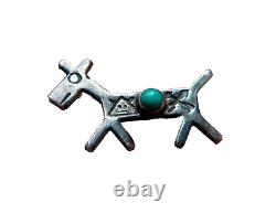 Small Navajo Dog Horse Turquoise Pin Brooch 1 Harvey Era Sterling Native VTG