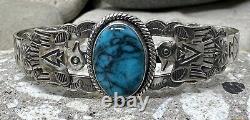 Southwestern Fred Harvey Era Sterling Silver Turquoise Thunderbird Cuff Bracelet