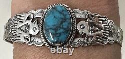 Southwestern Fred Harvey Era Sterling Silver Turquoise Thunderbird Cuff Bracelet