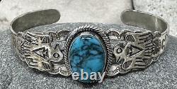 Southwestern Fred Harvey Era Sterling Silver Turquoise Thunderbird Cuff Bracelet