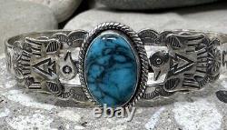 Southwestern Fred Harvey Era Sterling Silver Turquoise Thunderbird Cuff Bracelet