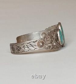 Sterling Fred Harvey Three Turquoise Cuff WOW