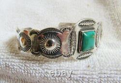 Sterling Silver Cerrillos Turquoise Stone Navajo Indian Bracelet Fred Harvey Era