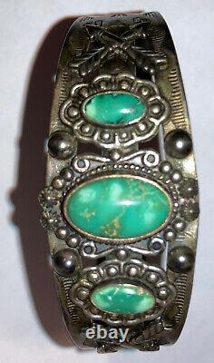 Sterling Silver Navajo Old Pawn Fred Harvey Era Thunderbird Turquoise Bracelet