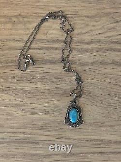 Sterling Silver Thunderbird Necklace Fred Harvey Era Style Pendant Turquoise