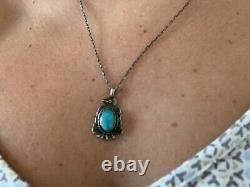 Sterling Silver Thunderbird Necklace Fred Harvey Era Style Pendant Turquoise