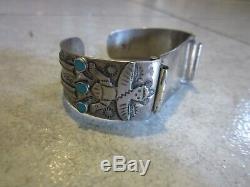 Sterling Silver Turquoise Bell Trading Watch Cuff Bracelet Fred Harvey Era