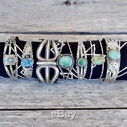 Sterling Silver Turquoise Bracelet Cuff Cutout FRED HARVEY Handmade RRL Old Pawn