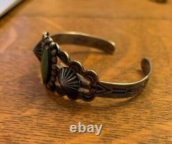 Sterling Silver Turquoise Native American Fred Harvey Cuff Bracelet