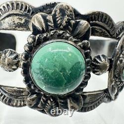 Sterling Silver Turquoise Native American Fred Harvey Era Stamped Cuff 6.5