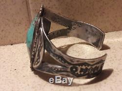 Sterling silver turquoise fred harvey cuff bracelet 40.1 grams