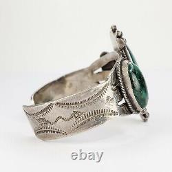 Stunning Antique Sterling Silver 925 Fred Harvey Green Turquoise Cuff Bracelet