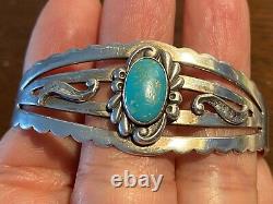 Stunning Navajo Bell Sterling Silver Turquoise Bracelet Fred Harvey Old Pawn