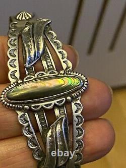 Stunning Navajo Sterling Silver Mother of Pearl Bracelet Fred Harvey Old Pawn