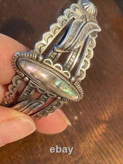 Stunning Navajo Sterling Silver Mother of Pearl Bracelet Fred Harvey Old Pawn