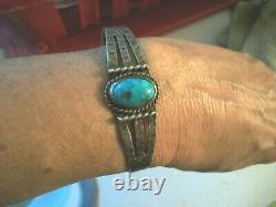Stunning Old Pawn Fred Harvey Era Turquoise & Sterling Silver Cuff Bracelet