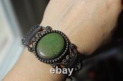 Stunning vintage GREEN TURQUOISE CUFF sterling silver Fred Harvey era Southwest