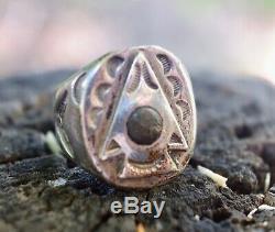 Turquoise RING Old Pawn Sterling Silver Arrowhead RRL Sz 10 Fred Harvey Vtg