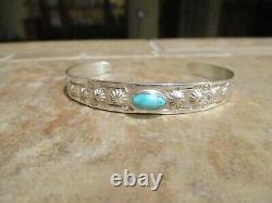 VERY OLD Fred Harvey Era Navajo 900 COIN Silver Reverse Punch Turquoise Bracelet