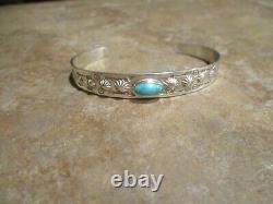 VERY OLD Fred Harvey Era Navajo 900 COIN Silver Reverse Punch Turquoise Bracelet