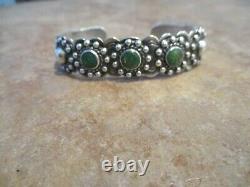 VERY OLD Fred Harvey Era Navajo Coin Silver CERRILLOS Turquoise Concho Bracelet