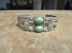 VERY OLD Fred Harvey Era Navajo Sterling Silver Two Turquoise APPLIQUE Bracelet