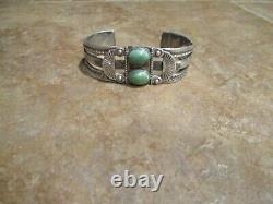VERY OLD Fred Harvey Era Navajo Sterling Silver Two Turquoise APPLIQUE Bracelet
