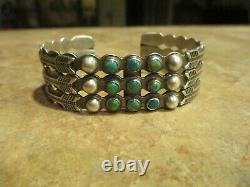VERY OLD Fred Harvey Era ZUNI 900 Coin Silver Turquoise APPLIED ARROWS Bracelet
