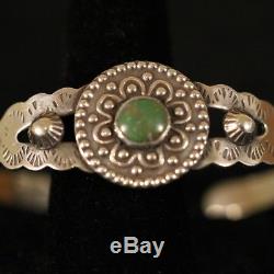 VINTAGE FRED HARVEY Cerrillos Turquoise Sterling Silver Cuff Bracelet 1930's