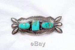 VINTAGE FRED Harvey NAVAJO RARE Fox Nevada Turquoise PIN Sterling Silver 1910