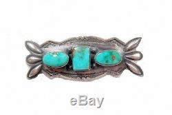 VINTAGE FRED Harvey NAVAJO RARE Fox Nevada Turquoise PIN Sterling Silver 1910