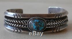 VINTAGE Navajo Fred Harvey Silver LG Persian Turquoise Stone Bracelet 1930's