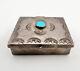 Vtg 1930s Fred Harvey Era Navajo Blue Turquoise Sterling Silver Stamped Pill Box