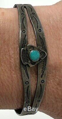 VTG Fred Harvey Era Navajo Sterling Silver Turquoise Arrow Head Cuff Bracelet