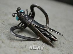 VTG Fred Harvey Native American Navajo Silver Turquoise Insect Grasshopper Pin