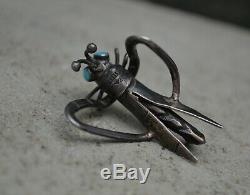 VTG Fred Harvey Native American Navajo Silver Turquoise Insect Grasshopper Pin