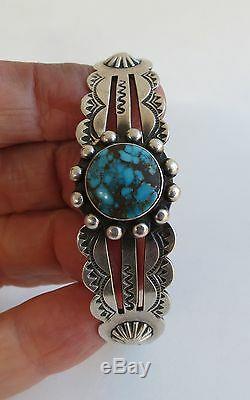 VTG Fred Harvey Navajo sterling silver chocolate matrix turquoise cuff bracelet