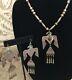 Vtg Fred Harvey Sterling Silver Turquoise Thunderbird Necklace And Earrings Set