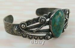 VTG Fred Harvey rope bird green turquoise sterling silver Navajo cuff bracelet