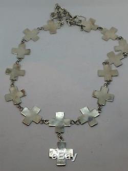 VTG Large Sterling Silver Navajo Cross Necklace Fred Harvey Era Hand Stamped D4