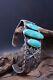 Vtg Navajo Fred Harvey Sterling Silver & Three Turquoise Cuff Bracelet 6.5'
