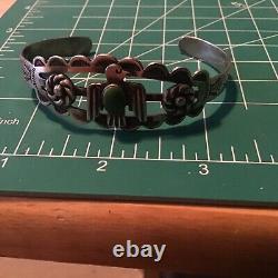 VTG Navajo FRED HARVEY Thunderbird COIN SILVER TURQUOISE BRACELET