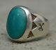 Vtg Navajo Old Pawn Fred Harvey Era Silver & Turquoise Mens Trading Post Ring 7