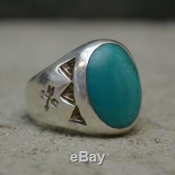 VTG Navajo Old Pawn Fred Harvey Era Silver & Turquoise Mens Trading Post Ring 7