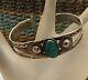 Vtg Old Pawn Fred Harvey Era Sterling Silver Bezel-set Turquoise Cuff Bracelet