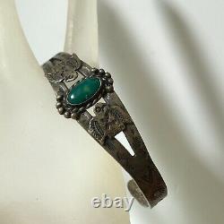 VTG Old Pawn Fred Harvey Era Sterling Silver Cuff Bracelet with Turquoise & Thun