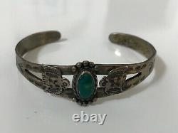 VTG Old Pawn Fred Harvey Era Sterling Silver Cuff Bracelet with Turquoise & Thun