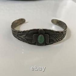 VTG Old Pawn Fred Harvey Era signed Maisels Sterling Silver Cuff Bracelet withTurq