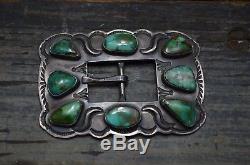 VTG Old Pawn Fred Harvey Style Silver & Turquoise Belt Buckle Geraldine Yazzie