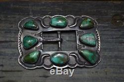 VTG Old Pawn Fred Harvey Style Silver & Turquoise Belt Buckle Geraldine Yazzie